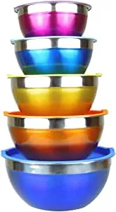 Raking 5 Piece Mixing Bowls Large 5 Quart Capacity Stainless Steel Bowl Set With Colorful Lids for Kitchen, Camping and Food Storage (Colorful): Buy Online at Best Price in Egypt - Souq is now Amazon.eg