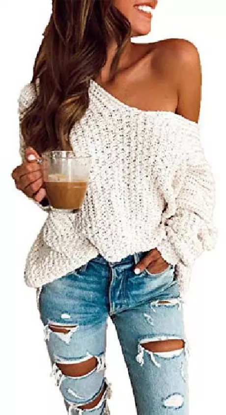 Damen Zur Seite fahren Pullover Overall Volltonfarbe Strick Stilvoll Grundlegend Freizeit Langarm Pullover Strickjacken Herbst Winter Frühling V-Ausschnitt Weiß / Lose 8530587 2022 – €33.75