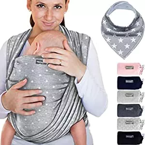 Babytragetuch aus 100 % Baumwolle - Hellgrau mit Sternen – hochwertiges Baby-Tragetuch für Neugeborene und Babys bis 15 kg – inkl. Baby-Lätzchen : Amazon.de: Baby