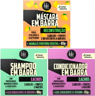 Shampoo e Condicionador em Barra - Cachos LOLA + máscara