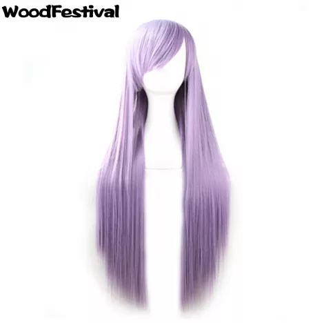 Woodfestival cabelo sintético em linha reta peruca longa com franja cosplay perucas para as mulheres rosa vermelho azul roxo loira marrom preto verde| | - AliExpress