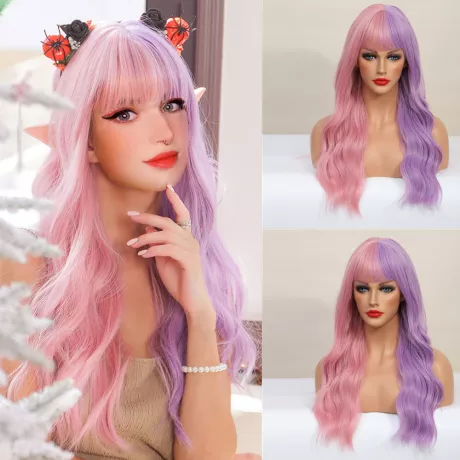 Azul rosa lolita perucas ombre onda de água longa cosplay perucas de cabelo sintético resistente ao calor para o estilo americano feminino| | - AliExpress