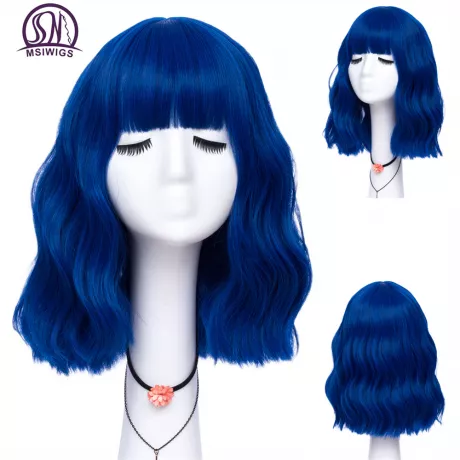 Msiwigs curto encaracolado azul bobo sintético cosplay perucas para mulher laranja vermelho verde natural resistente ao calor do cabelo com estrondo para a menina| | - AliExpress