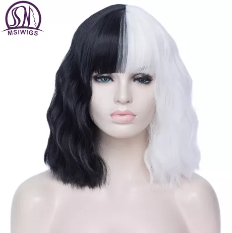Msiwig feminino preto e branco, peruca curta encaracolada sintética para cosplay, anime falso ombré dois tons rosa azul vermelho 20 cores|Peruca sintética| - AliExpress