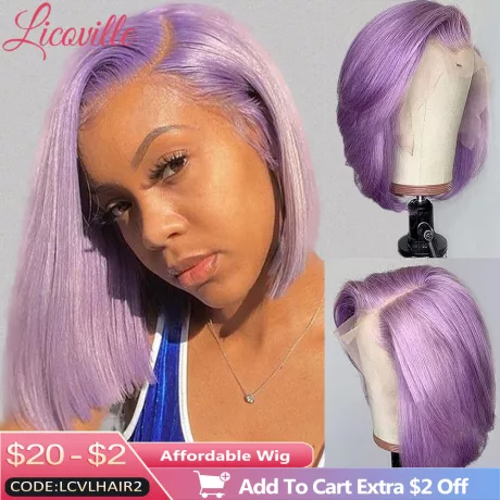 Roxo frente do laço peruca de cabelo humano 13x4 lilás roxo bob peruca para preto feminino remy cabelo brasileiro parte livre pré arrancadas licoville|Per. tela parc.| - AliExpress