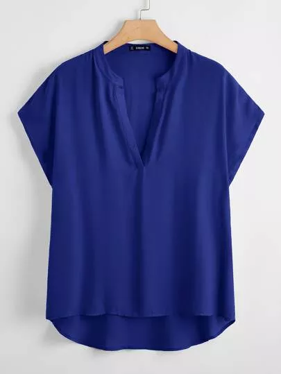 SHEIN Azul Real Alto Baixo Simples ocasional Blusa de Tamanho Grande | SHEIN Brasil
