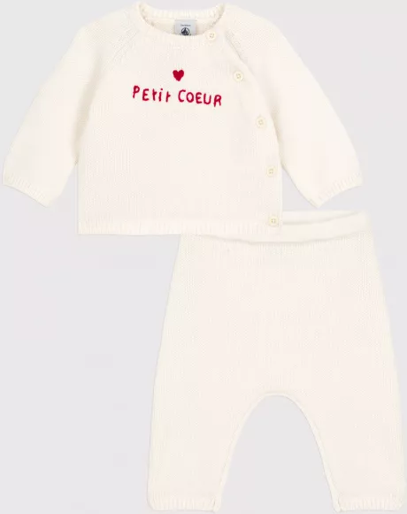 2-teiliges Baby-Set aus Woll- und Baumwoll-Strick MARSHMALLOW | Petit Bateau