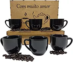 Jogo 6 Xicaras De Porcelana Para Café Chá 170ml Caixa Em Mdf Decorada Várias Cores cor:Preto | Amazon.com.br
