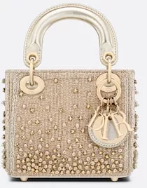 Micro Lady Dior Bag Gold-Tone Satin with Gradient Bead Embroidery | DIOR