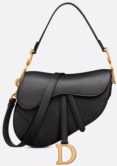 Saddle Bag with Strap Black Grained Calfskin | DIOR
