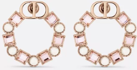 Petit CD Earrings Bronze-Finish Metal with White Resin Pearls and Light Pink Crystals | DIOR