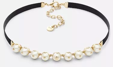 D-Renaissance Choker Gold-Finish Metal with Black Grosgrain and White Resin Pearls | DIOR