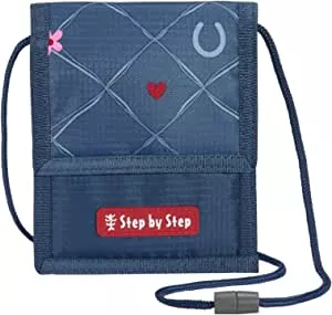 Step by Step Brustbeutel „Horse Lima“, mit Sichtfenster, Münzfach mit Reißverschluss, Schlüsselbefestigung, zum Umhängen, für die 1. bis 4. Klasse, blau-rosa