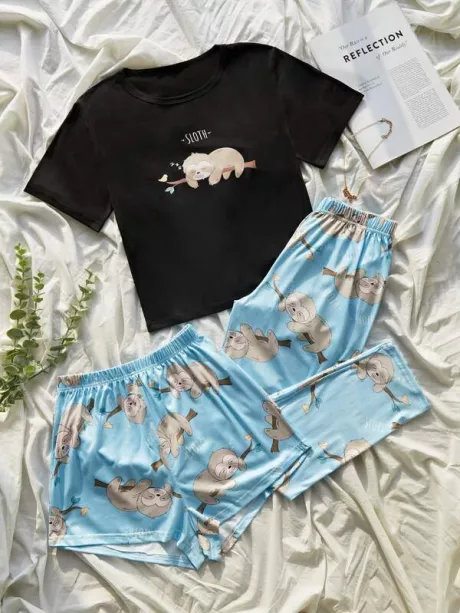 Conjunto pijama de camiseta e bermudas Gráfico de desenho animado | SHEIN Brasil