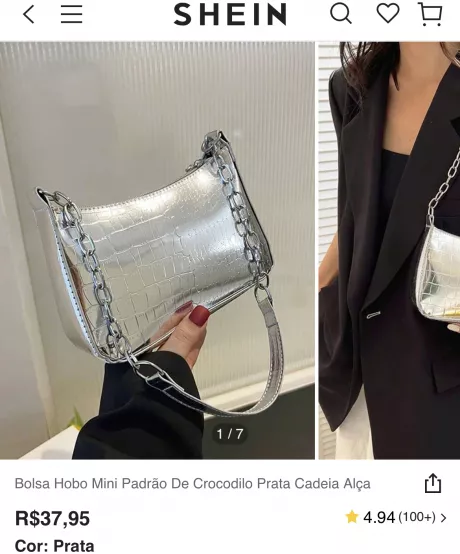 Bolsa Hobo Mini Padrão De Crocodilo Prata Cadeia Alça