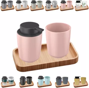 Kit Conjunto Banheiro Lavabo 3 Peças Com Bandeja Hire Dispenser Sabonete E Porta Escova Osaka Cerâmica - Rosa Esmalte | Leroy Merlin