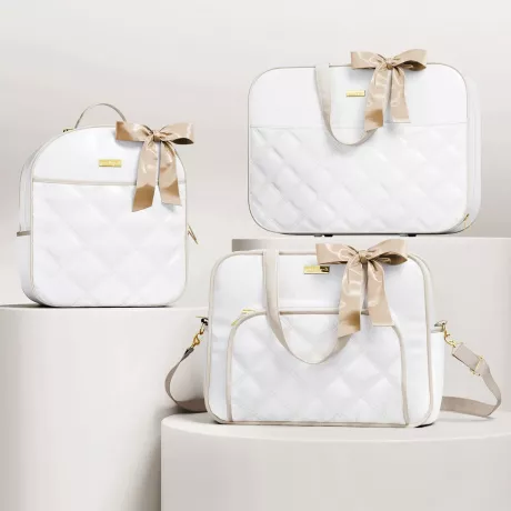 Kit Bolsas Maternidade Branco e Bege Luxo 03 Peças | Grão de Gente