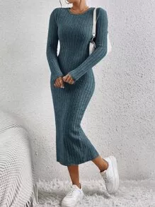 SHEIN Essnce Vestido bodycon sólido dividir de volta | SHEIN Brasil