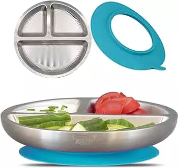 Rilli Edelstahl Saugnapf Teller | rutschfestes Baby Geschirr | Baby Saugnapf Geschirr (Petrol) : Amazon.de: Küche, Haushalt & Wohnen