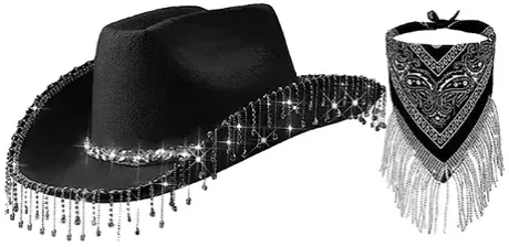 Chapéu De Cowboy Ocidental E Bandana Com Glitter Strass | Frete grátis