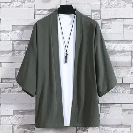 Cardigã leve de quimono masculino, cardigã japonês, jaquetas de algodão manga 3/4, casaco de frente aberta, Yukata casual