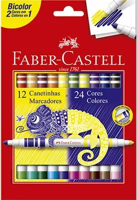 Canetinha Bicolor 24 cores (12 canetinhas) Faber-Castell CX 1 UN - Escrita & Corretivos - Kalunga