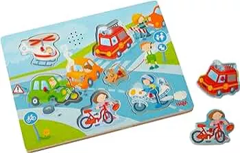 HABA 303180 - Sound-Greifpuzzle In der Stadt , Kinderpuzzle ab 2 Jahren mit spannenden Stadtmotiven , Typische Stadtgeräusche sorgen für extra Spaß: Amazon.de: Spielzeug