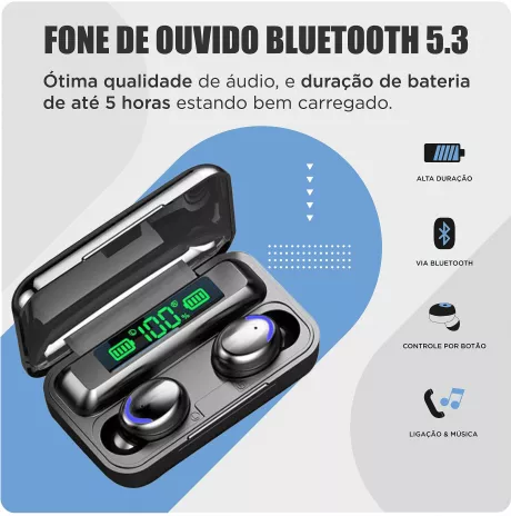 Fone de ouvido bluetooth 5.3 - Função power bank e mostrador digital | Amazon.com.br