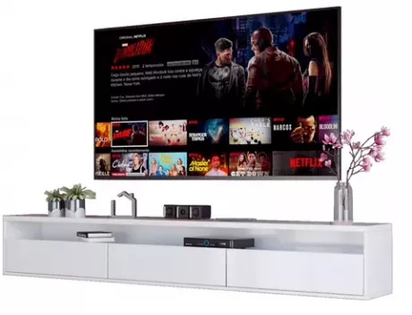 Rack Suspenso Branco Acetinado Sala Tv Life 1.8 - Móveisaqui | Parcelamento sem juros