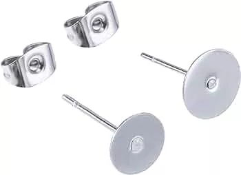 100 Stück Ohrstecker aus Edelstahl Ohrringe Flat Pad (2 Größen) mit 100 Stück Rückseite Ohrringe für die Herstellung von Ohrringen, insgesamt 200 Stück : Amazon.de: Fashion