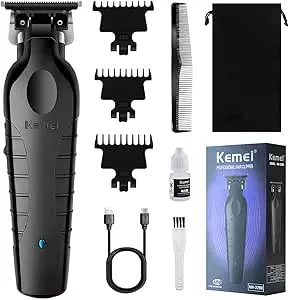 KEMEI Trimmer Professional Men 's Cordless Haircut Kit de corte de cabelo elétrico para barba, aparador de contorno de lâmina T Zero Gap masculino, KM-2299 | Amazon.com.br