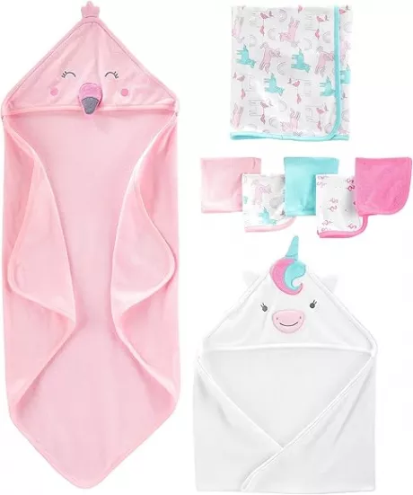 Simple Joys by Carter's Unisex Baby 8 Piece Towel and Wash Cloth Set Multi-Pack, Pink flamingo/white unicorn : Amazon.de: Baby Products