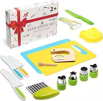 Kindermesser 16-teiliges Kinder Sicherheit Kochmesser Küchenmesser Set mit Gemüse Ausstechformen, Holzmesser, Schneidebrett - Perfektes Weihnachts- oder Geburtstagsgeschenk für Kinder ab 2 Jahren: Amazon.de: Küche, Haushalt & Wohnen