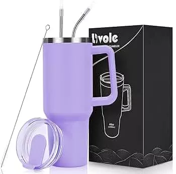 Livole 40oz 1200ml Edelstahl Thermobecher mit Griff, Trinkbecher mit Deckel und Strohhalm, Auslaufsichere Isolierter Coffee to go Becher, Doppelwandig Tumbler für Sport, Camping, Auto, Hellviolett : Amazon.de: Küche, Haushalt & Wohnen