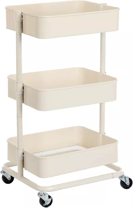 SONGMICS Rollwagen mit 3 Fächern, Aufbewahrungswagen, Küchenregal mit Rollen, Ablagefächer höhenverstellbar, Servierwagen mit 2 Bremsen, Bad, Küche, Büro, Weiß, 43 x 35 x 73.5 cm (L x W x H) : Amazon.de: Küche, Haushalt & Wohnen