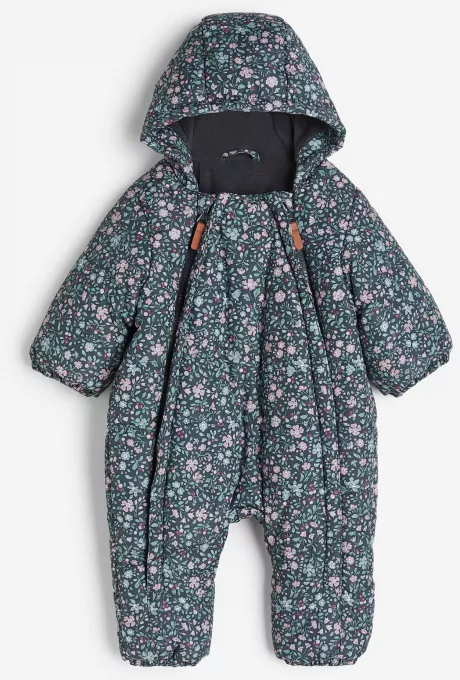 Wattierter Overall - Dunkelgrau/Geblümt - Kids | H&amp;M - Gr. 56 (1-2 M)