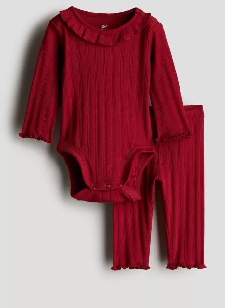 Zweiteiler aus Baumwolljersey - Dunkelrot - Kids | H&M DE