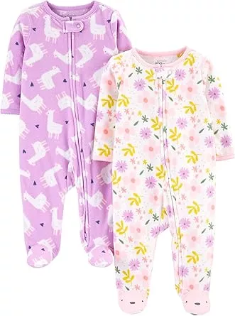 Simple Joys by Carter's Baby Mädchen Schlaf- und Spielanzug aus Fleece mit Füßen, 2er-Pack, Purpur Lama/Weiß Floral, Frühchen : Amazon.de: Fashion