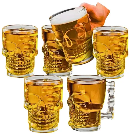 Kit 6 Canecas Caveira Vidro 500ml C/ Alça Chopp Cerveja Copo | Frete grátis