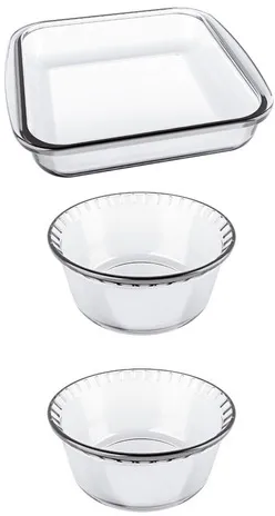 Marinex Clássica Suflê conjunto assadeiras 3 peças sem tampa cor transparente | Frete grátis