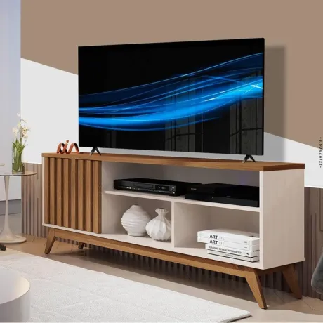 Rack Ripado para Tv 55 Polegadas Off White Freijo Malbec Germai | MadeiraMadeira