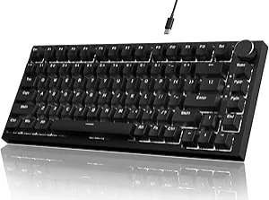 Attack Shark AK820 Teclado mecânico 75% hot-swappable, botão rotativo, USB-C, gasket com 5 camadas antirruído, LED brancor