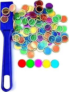 Dacefloy Magnetische Stäbe und Bingo Chips Set Magnetstab 100 Metall Ringed Discs Wissenschaft STEM Kit Lernzubehör Familie Spiel Nacht Lotto Token (Blauer Satz): Amazon.de: Spielzeug
