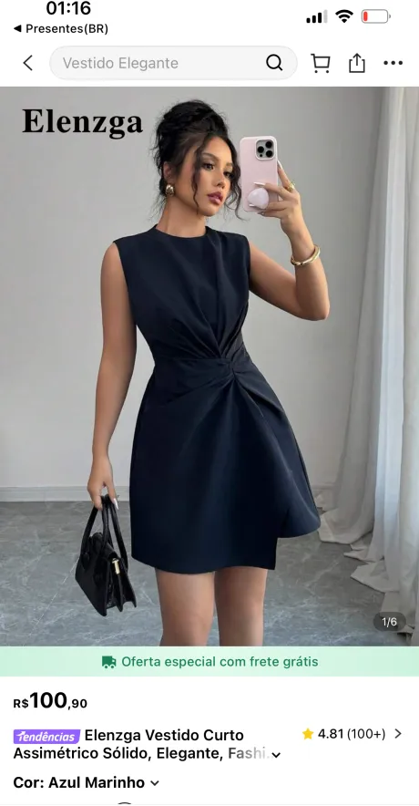 Elenzga Vestido Curto Assimétrico Sólido, Elegante, Fashion, Commuter, Sem Mangas, Decote Redondo, Cintura Franzida, para Mulheres Descobri produtos incríveis no SHEIN.com, venha conferir! http://api-shein.shein.com/h5/sharejump/appjump?link=lz5yD7nVmQc_8&localcountry=BR