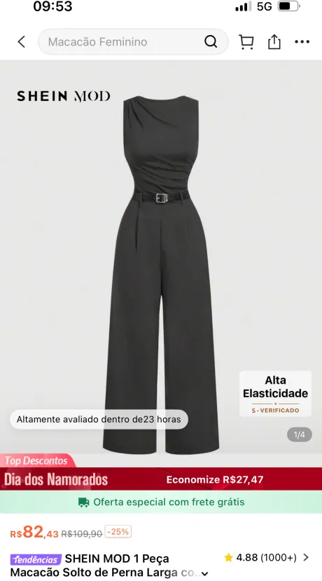 SHEIN MOD 1 Peça Macacão Solto de Perna Larga com Pregas e Cinto, Cor Cinza Escuro, Estilo Casual, para Mulheres Descobri produtos incríveis no SHEIN.com, venha conferir! http://api-shein.shein.com/h5/sharejump/appjump?link=lzJFoxXrsv1_8&localcountry=BR