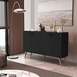 Aparador Balcão Buffet Istambul Pés Palito Retro 4 Portas Adega Cantinho do Café (Preto) | Amazon.com.br