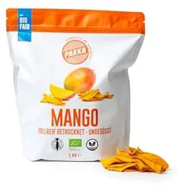 PAKKA Bio Fair Trade Mangos 1kg, Öko & Fair getrocknete Mango Stücke, ungezuckert, ungeschwefelt, direkt hergestellt und abgefüllt vom Produzenten in Kolumbien, vegan 1 kg (1er Pack) : Amazon.de: Lebensmittel & Getränke