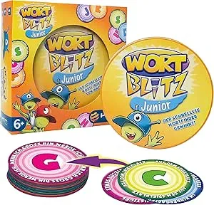 HCM Kinzel Wortblitz Junior witzige Kartenspiel für Kinder ab 6 Jahren, ideal zum Buchstabenlernen und Begriffe raten, perfekt für Schule, Familie und unterwegs: Amazon.de: Spielzeug