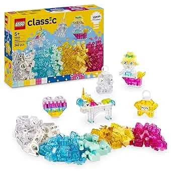 LEGO Classic Zauberbox mit durchsichtigen Steinen - Farbenfrohe Bausteine und Aufhängersteine - Einhorn, Drache, Pinguin und weitere Figuren - Bastelset für Mädchen & Jungen ab 5 Jahren 11040: Amazon.de: Spielzeug