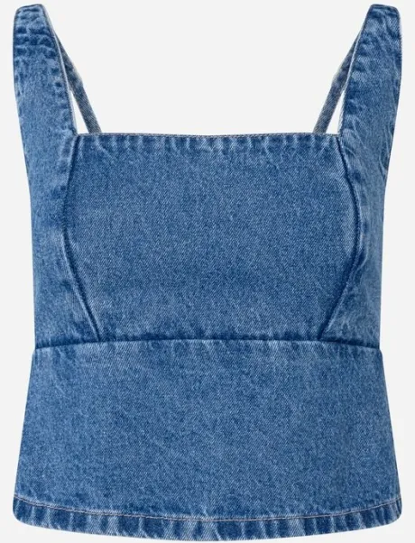 Blusa Cropped em Jeans com com Amarração nas Costas Azul